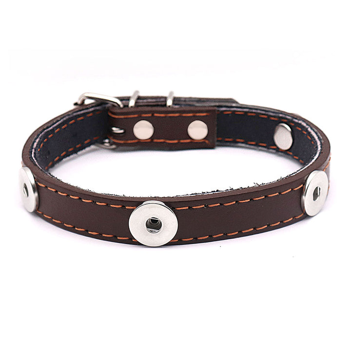 Adjustable Brown Leather Dog or Cat Collar fits 4 18/20MM Snaps