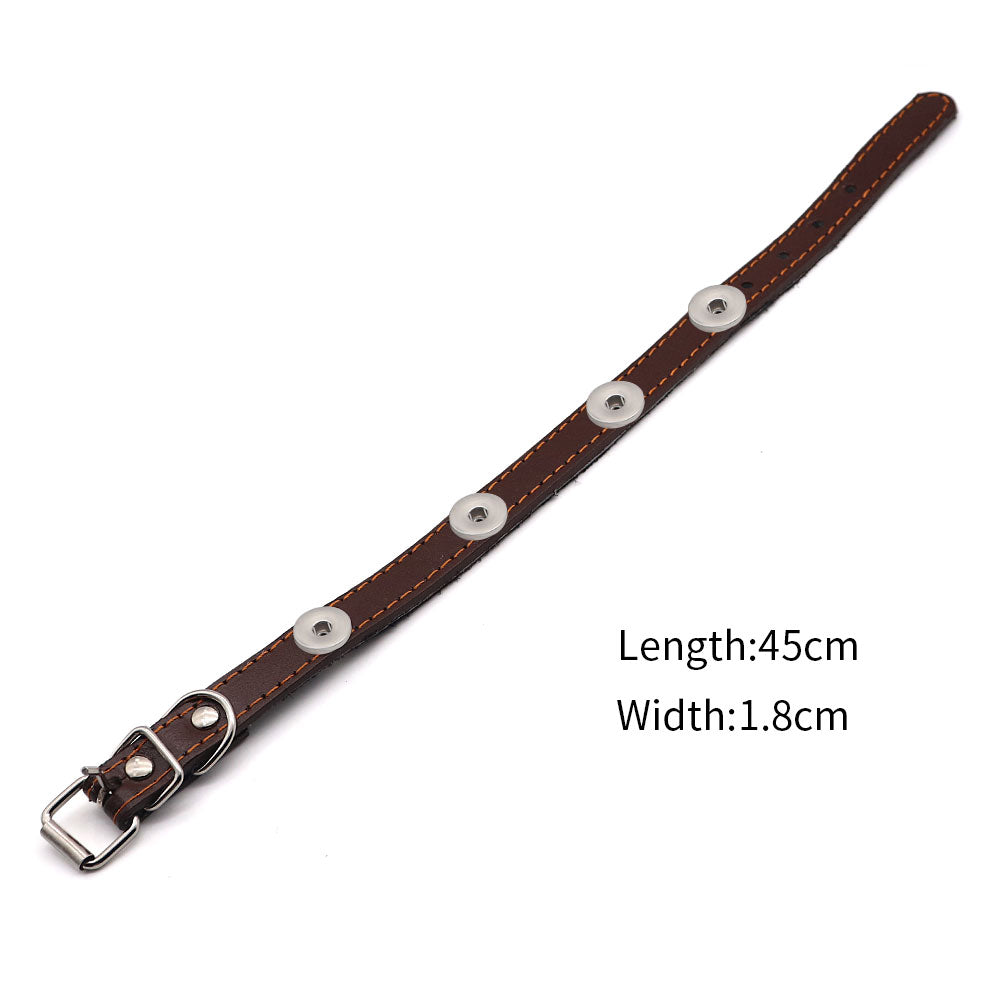 Adjustable Brown Leather Dog or Cat Collar fits 4 18/20MM Snaps