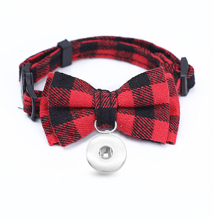 Adjustable Plaid Bowtie Cat or Dog Collar Fits 18/20MM Snaps