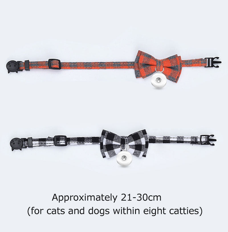 Adjustable Plaid Bowtie Cat or Dog Collar Fits 18/20MM Snaps