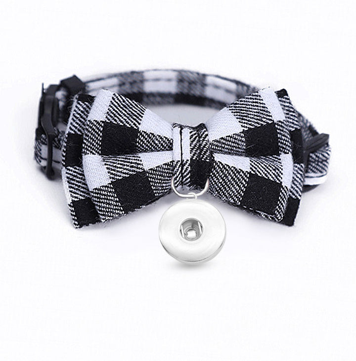 Adjustable Plaid Bowtie Cat or Dog Collar Fits 18/20MM Snaps