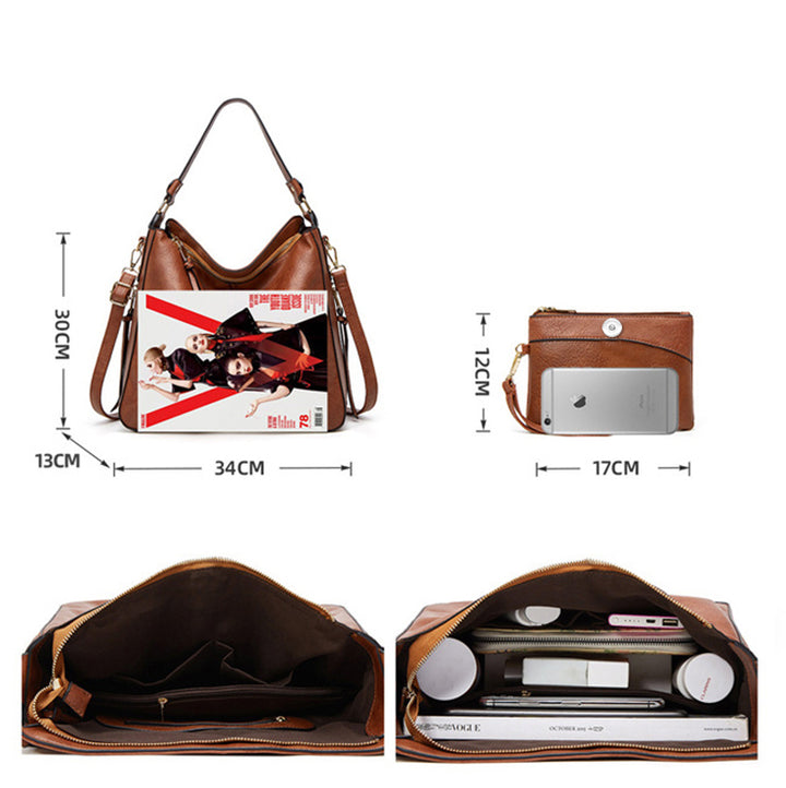 Women's pearl leather shoulder bag, portable large-capacity tote bag fits 18/20mm interchangeable snap button jewelry