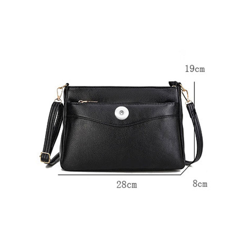 Black Crossbody Shoulder Bag Large Capacity Soft Leather Fits 18mm Snap Button