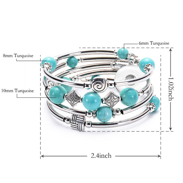 Hand Wound Multilayer Wrap Bracelet Turquoise Gemstone Spiral Memory Wire Bracelet fits 18 & 20MM snaps jewelry charms