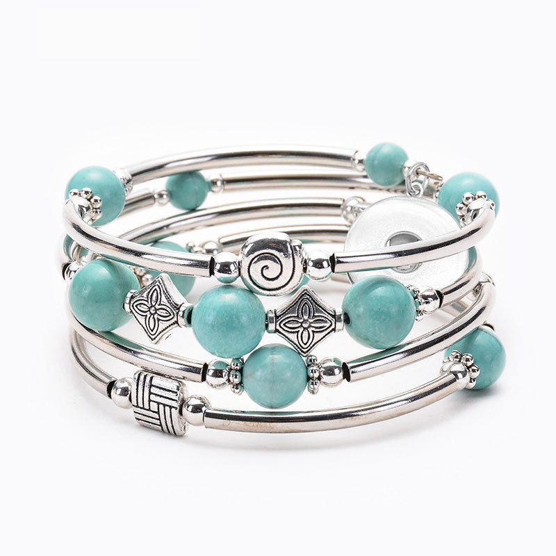 Hand Wound Multilayer Wrap Bracelet Turquoise Gemstone Spiral Memory Wire Bracelet fits 18 & 20MM snaps jewelry charms