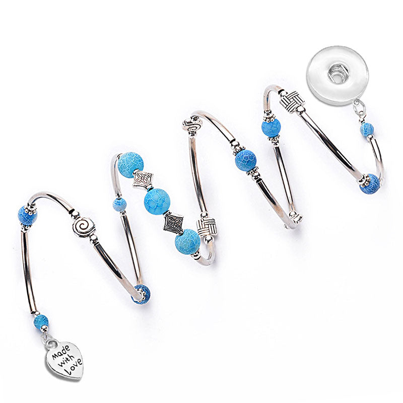 Multi Gemstone Memory Wire Wrap Bracelet With Spiral Charm