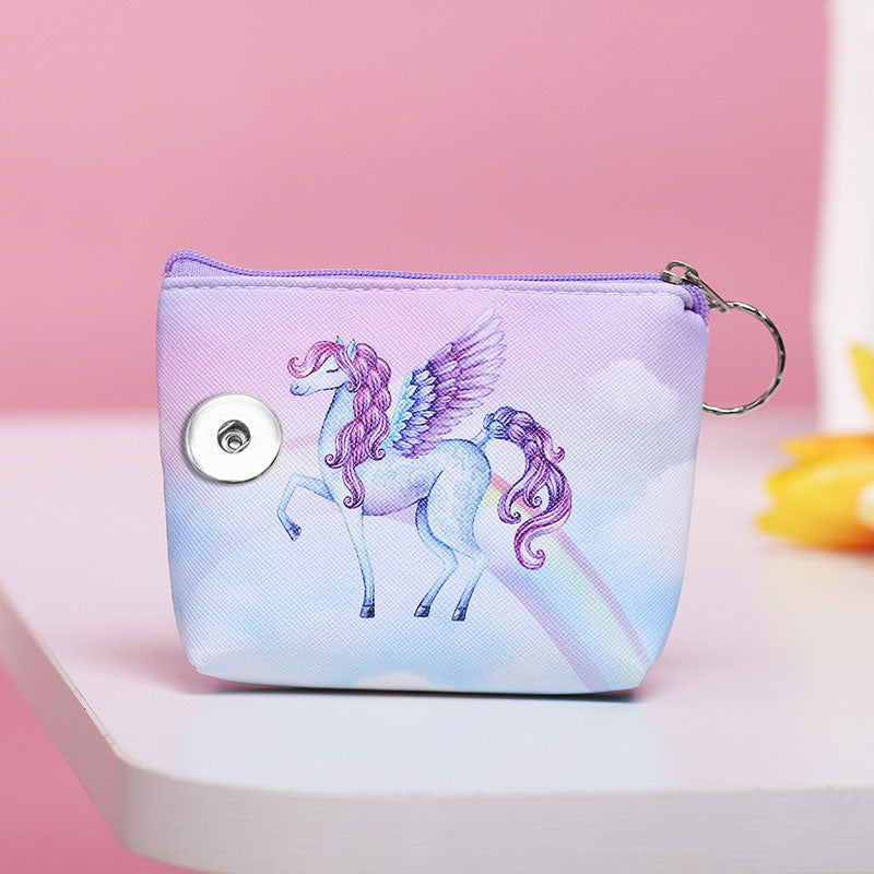 Waterproof Cartoon Pegasus Rainbow Coin Makeup Bag Keyring  Fits 18mm snaps