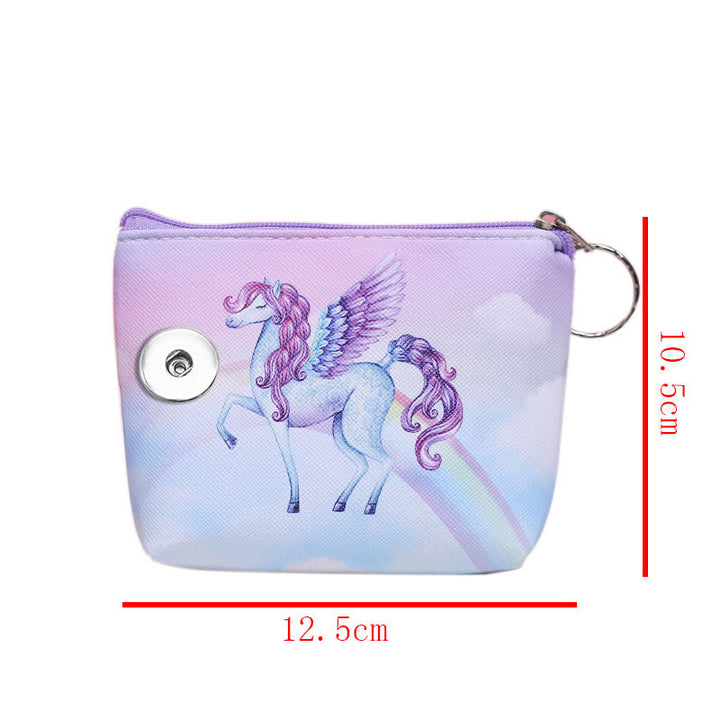 Waterproof Cartoon Pegasus Rainbow Coin Makeup Bag Keyring  Fits 18mm snaps