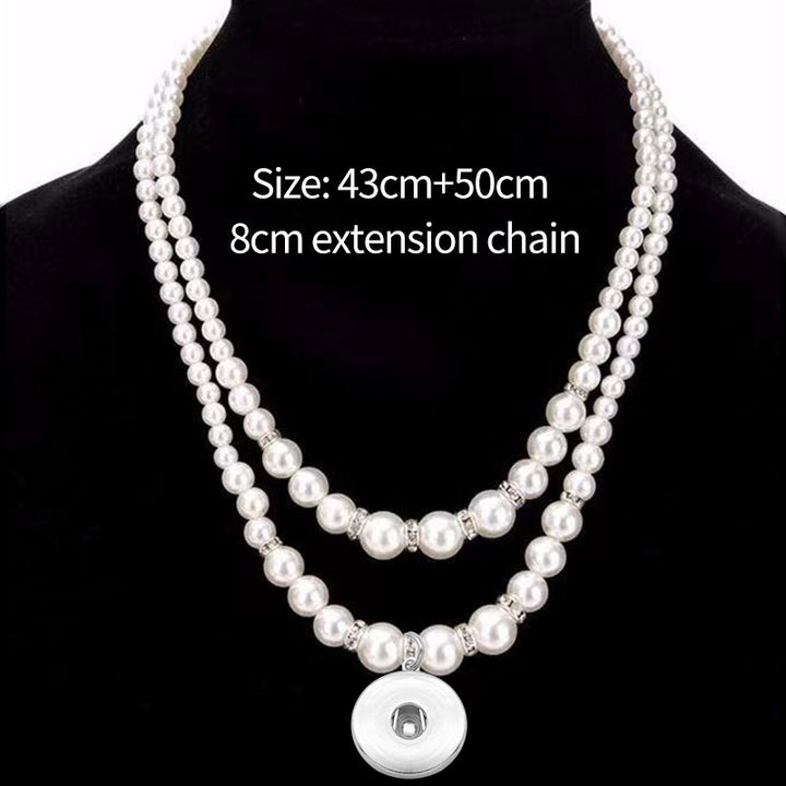 Double layer pearl necklace with gold and clear rondelles fits 18MM snap buttons