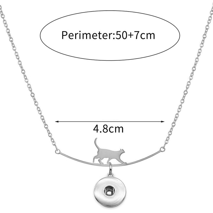 Cat on a Tightrope Silver Stainless Steel Snap Necklace