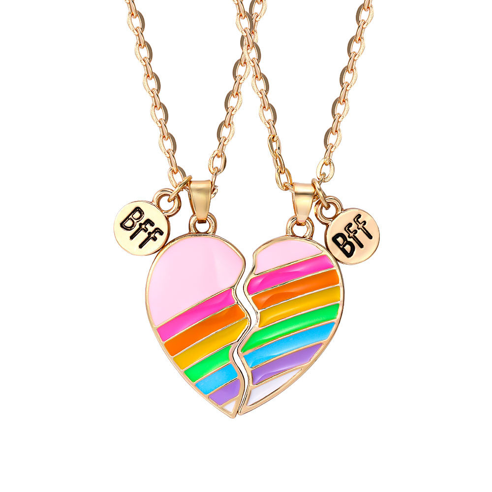 BFF Rainbow Heart Necklace Set