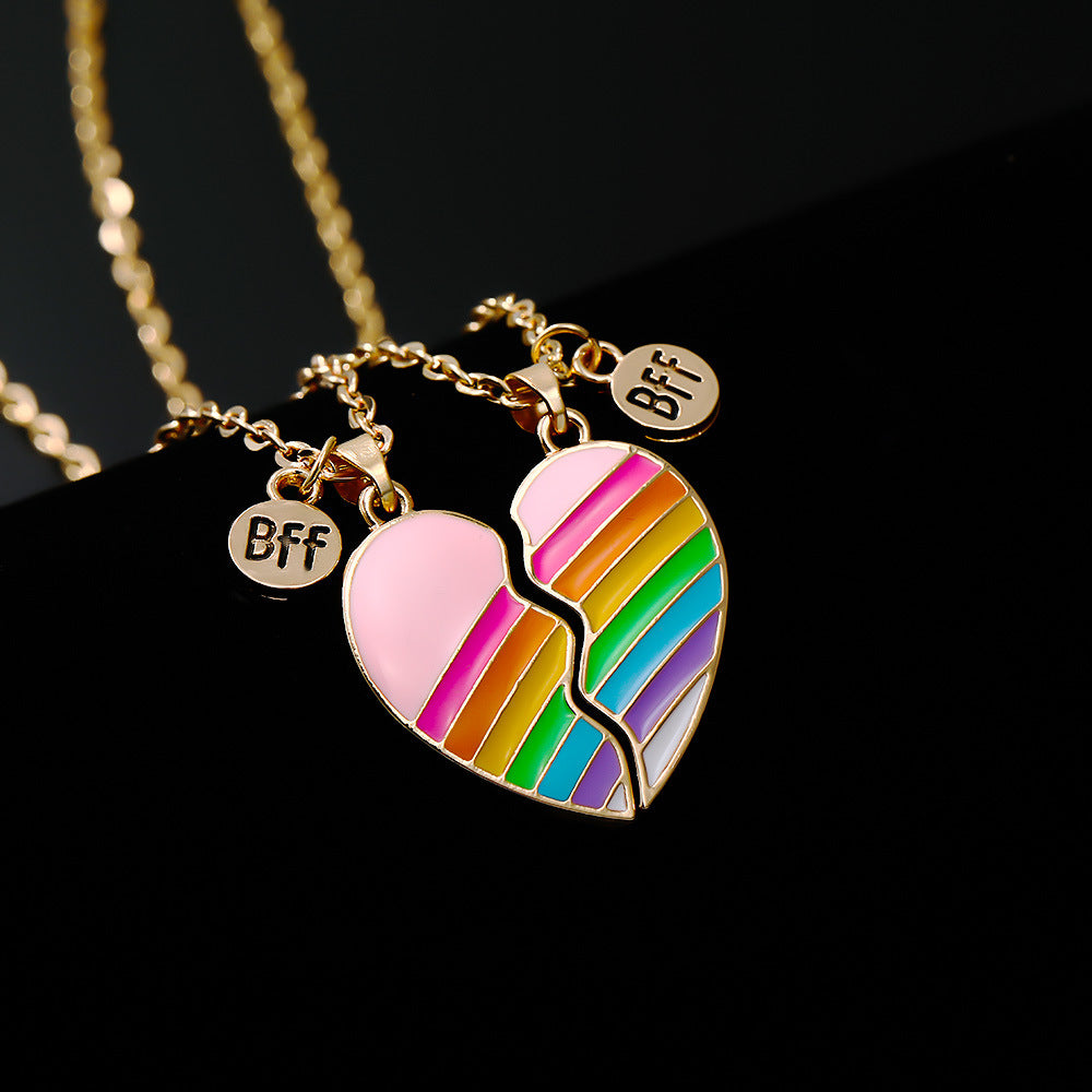 Rainbow Bff Necklace BFF Rainbow Heart Necklace Set – Lilleau