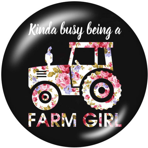 Kinda Busy Being a Farm Girl Floral Tractor Print Glass 20MM Snap