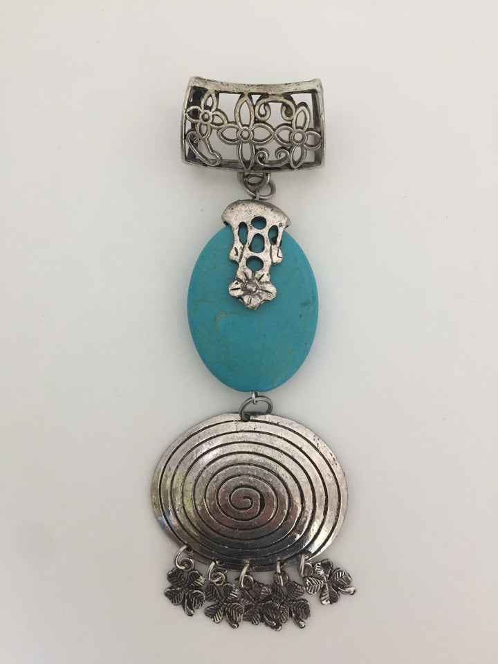 Antique Silver and Genuine Turquoise Good Luck Scarf Bail