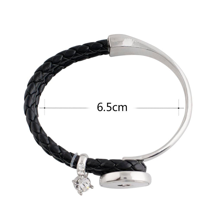 Black Leather Snap Bracelet with Dangle Rhinsetone - Snap
