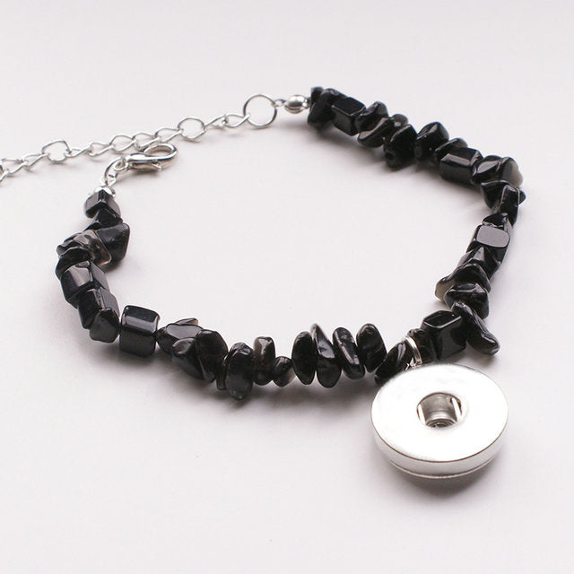 Black Onyx Natural Gemstone Chip Snap Bracelet - Snap