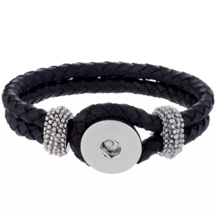 Braided Leather Snap Bracelet Fits 18/20MM Snaps - Black -
