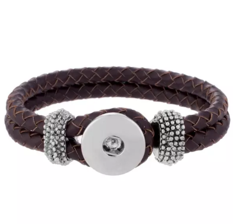 Braided Leather Snap Bracelet Fits 18/20MM Snaps - Dark