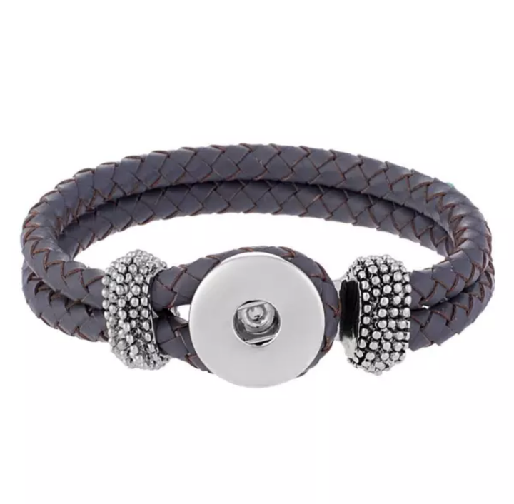 Braided Leather Snap Bracelet Fits 18/20MM Snaps - Gray -