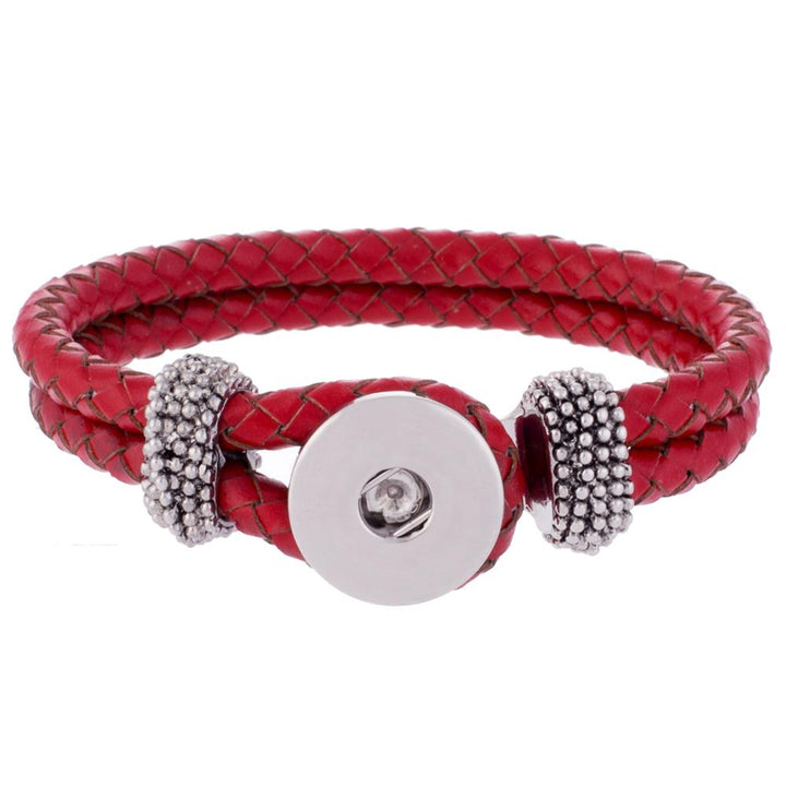 Braided Leather Snap Bracelet Fits 18/20MM Snaps - Red -