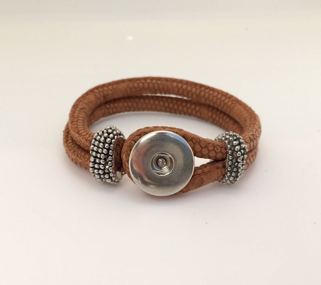 Braided Leather Snap Bracelet Fits 18/20MM Snaps - Tan -