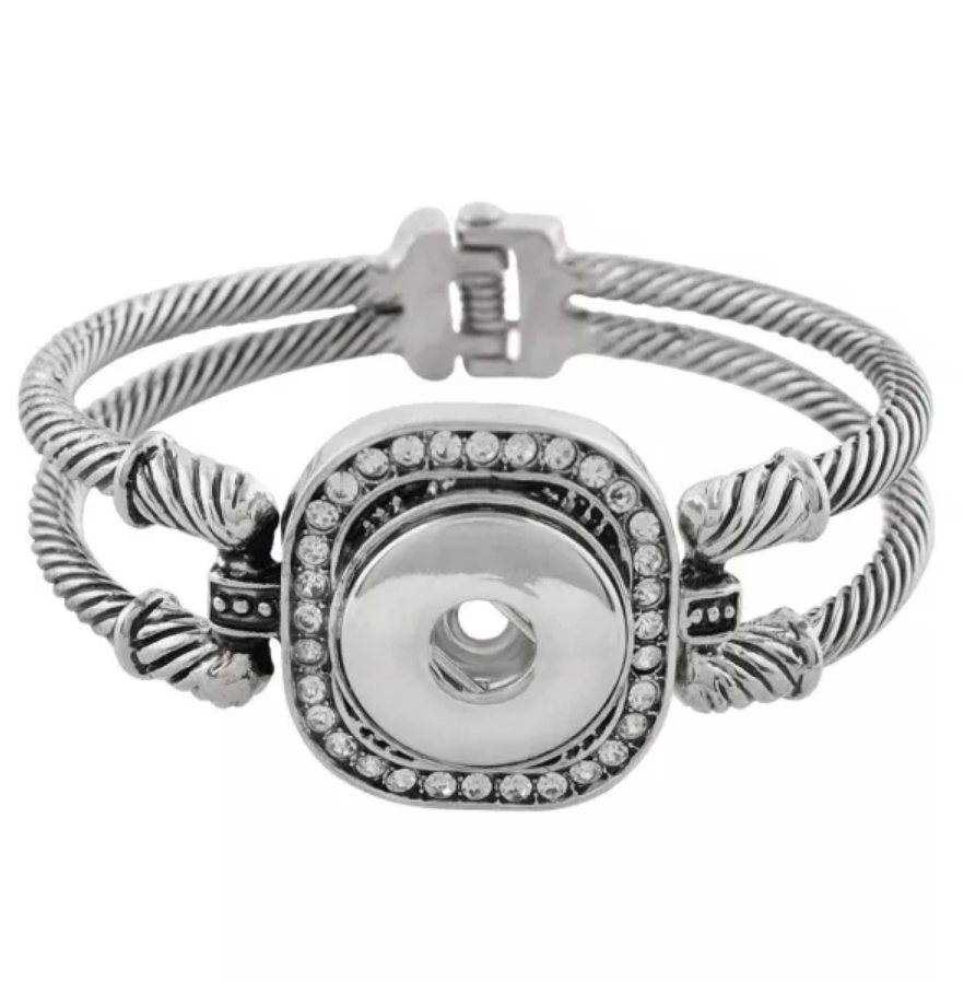 Designer-Look Silver Hinged Snap Bracelet w/ Rhinestones -