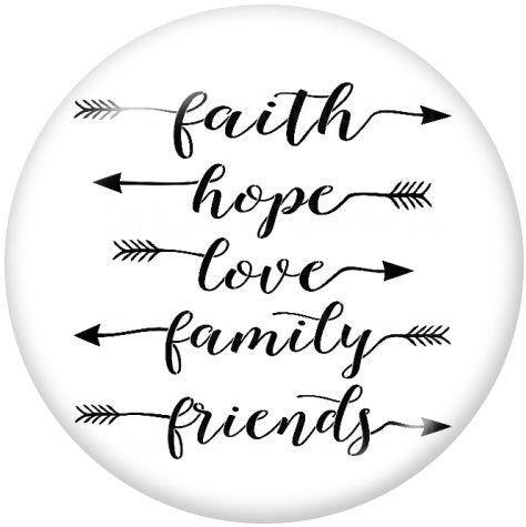 Faith Hope Love Family Friends 20MM Glass Print Snap - Snap