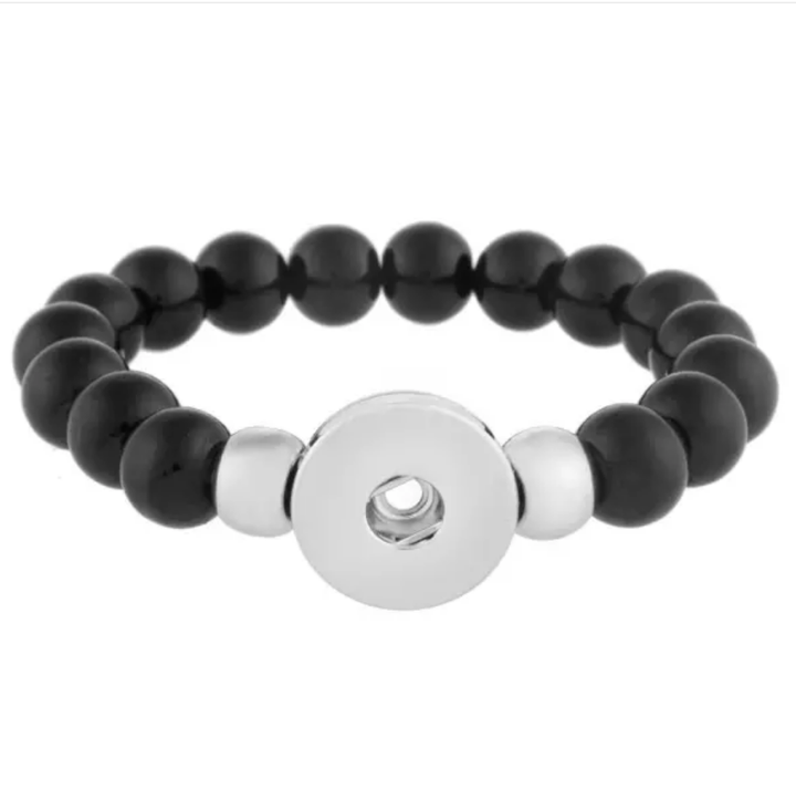Gemstone Beaded Stretch Snap Bracelet - Black Obsidian -