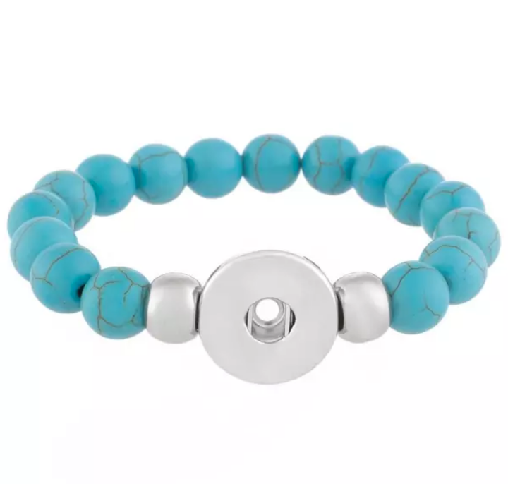 Gemstone Beaded Stretch Snap Bracelet - Blue Turquoise -