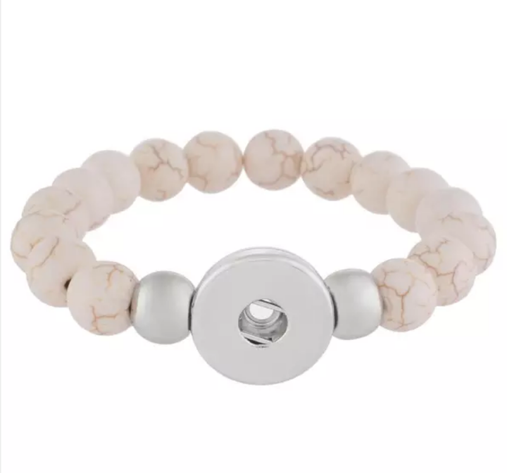 Gemstone Beaded Stretch Snap Bracelet - White Howlite - Snap