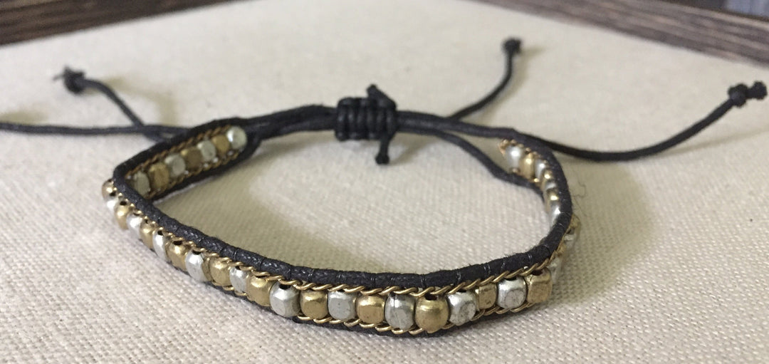 Gold & Silver Beaded Pull-cord Bracelet - Bracelet