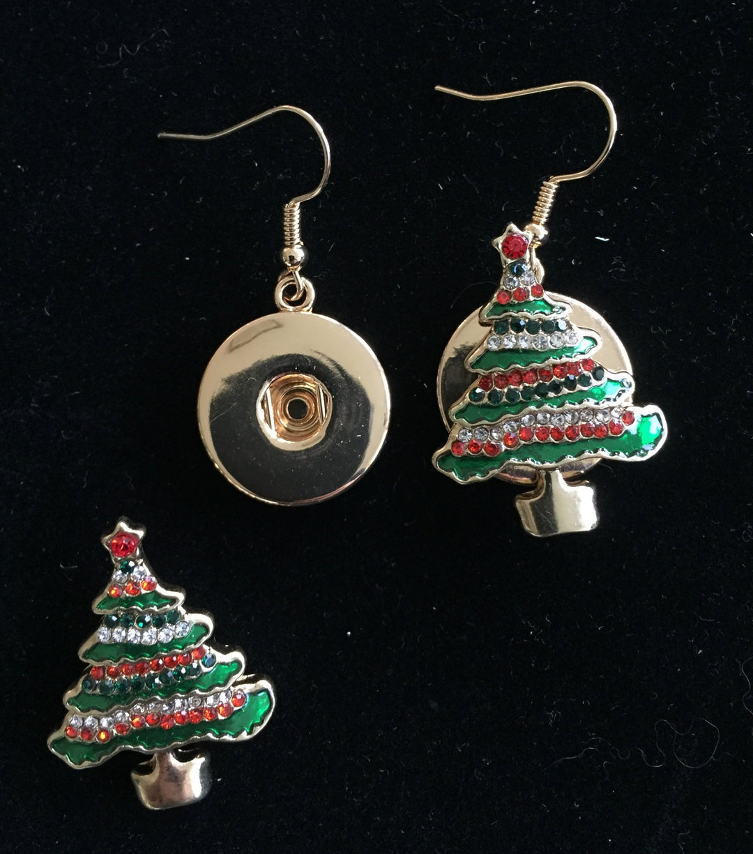 Gold Snap Earrings with Christmas Tree Snaps - Snap Earrings