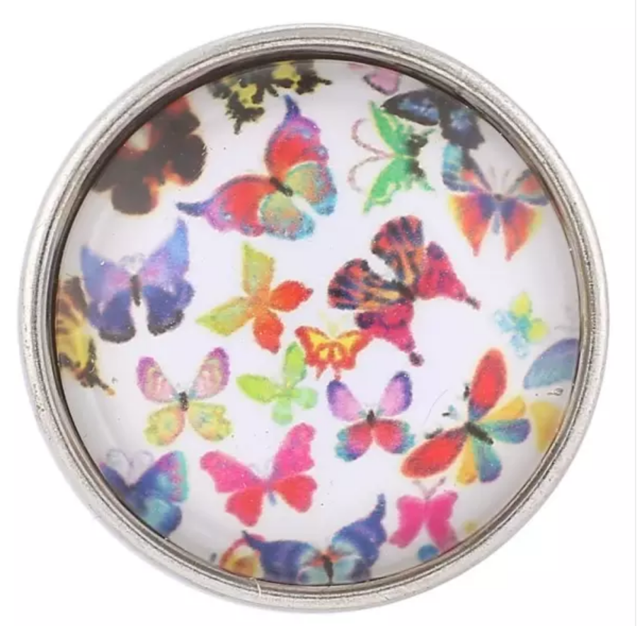 Handmade 16MM Colorful Butterflies Glass print Snap - Snap