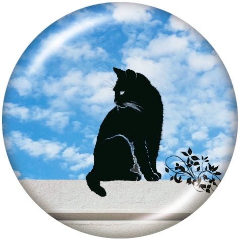 Handmade 20MM Black Cat on Ledge with Cloudy Blue Sky Glass