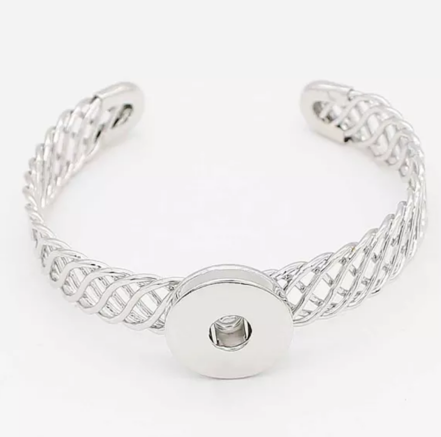 Hard Silver Woven Snap Cuff Bracelet - Snap Bracelet