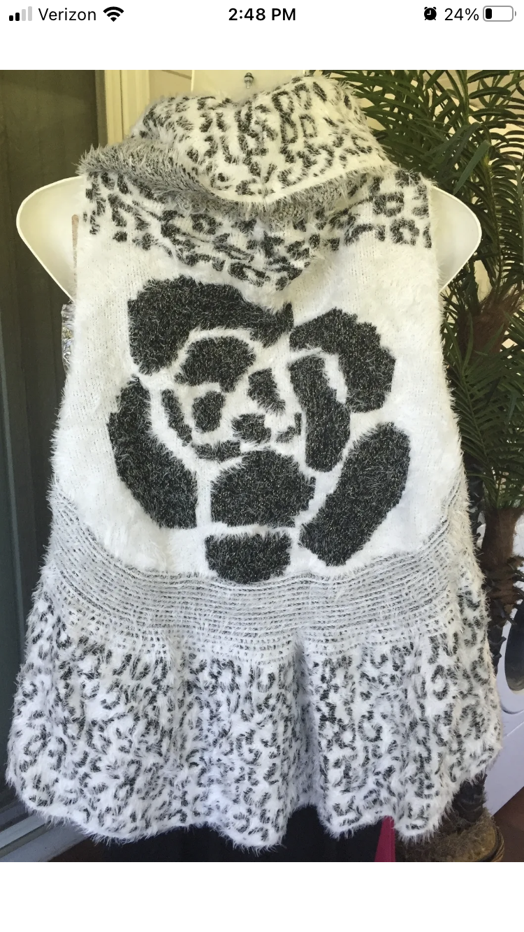 Super Soft Knitted Rose Leopard Print Wrap Vest with Decorative Pin Closure