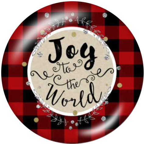 Joy to the World Christmas Plaid 20MM Glass Print Snap -