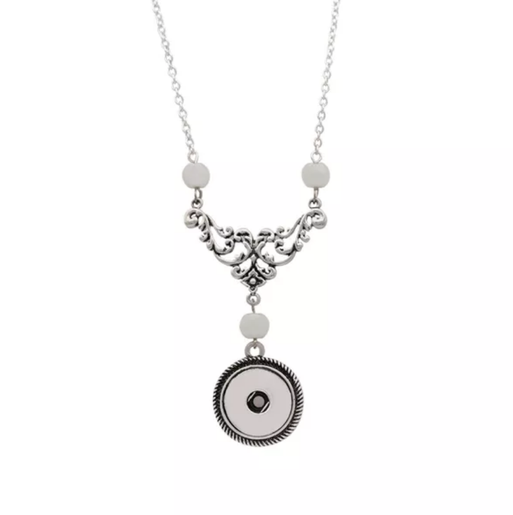 Katherine Elegant Antique Silver Pearl Snap Necklace w/50CM Chain