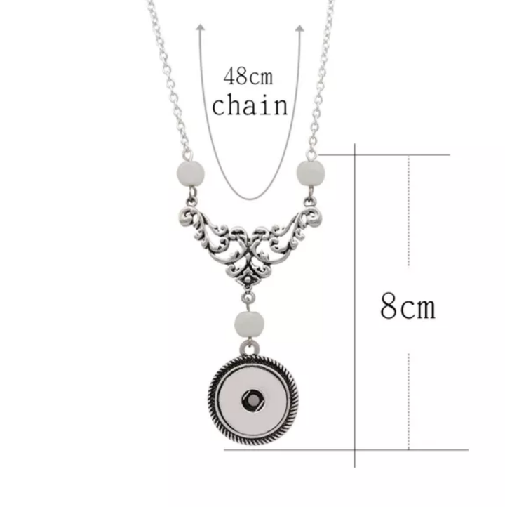 Katherine Elegant Antique Silver Pearl Snap Necklace w/50CM Chain