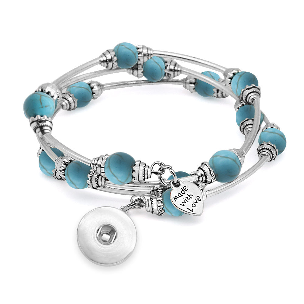 Natural Stone Turquoise and Silver Memory Wire Wrap Bracelet