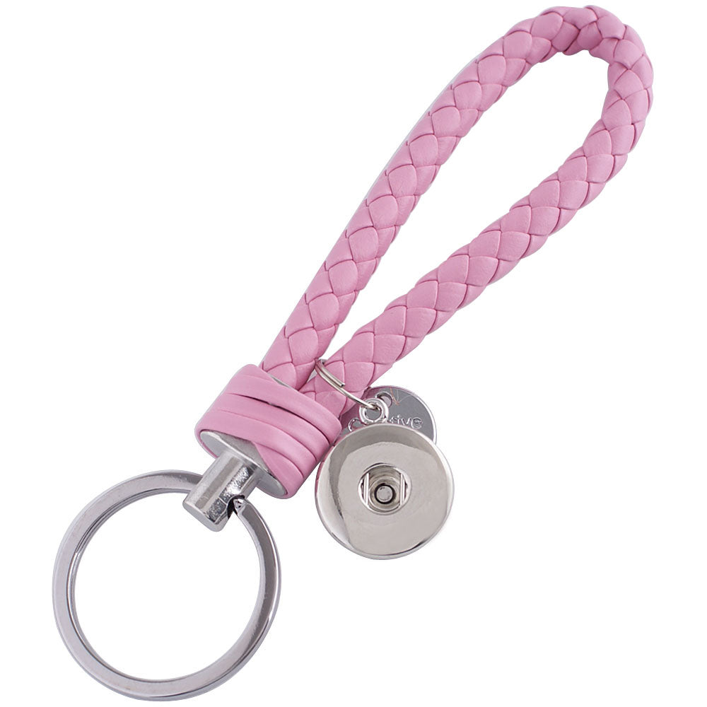 Pink Leather Braided Snap Keychain - Accessory