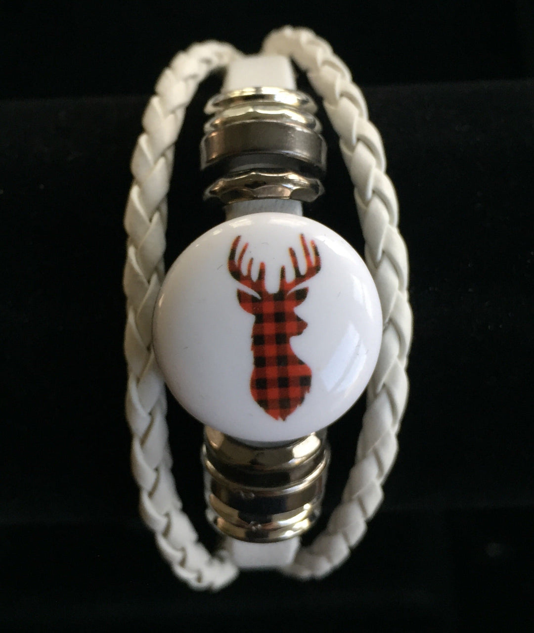 Plaid reindeer leather bracelet snap set