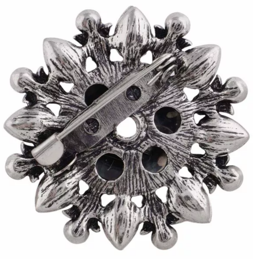 Rhinestone Antique Silver Snap Brooch Pin - Accessory