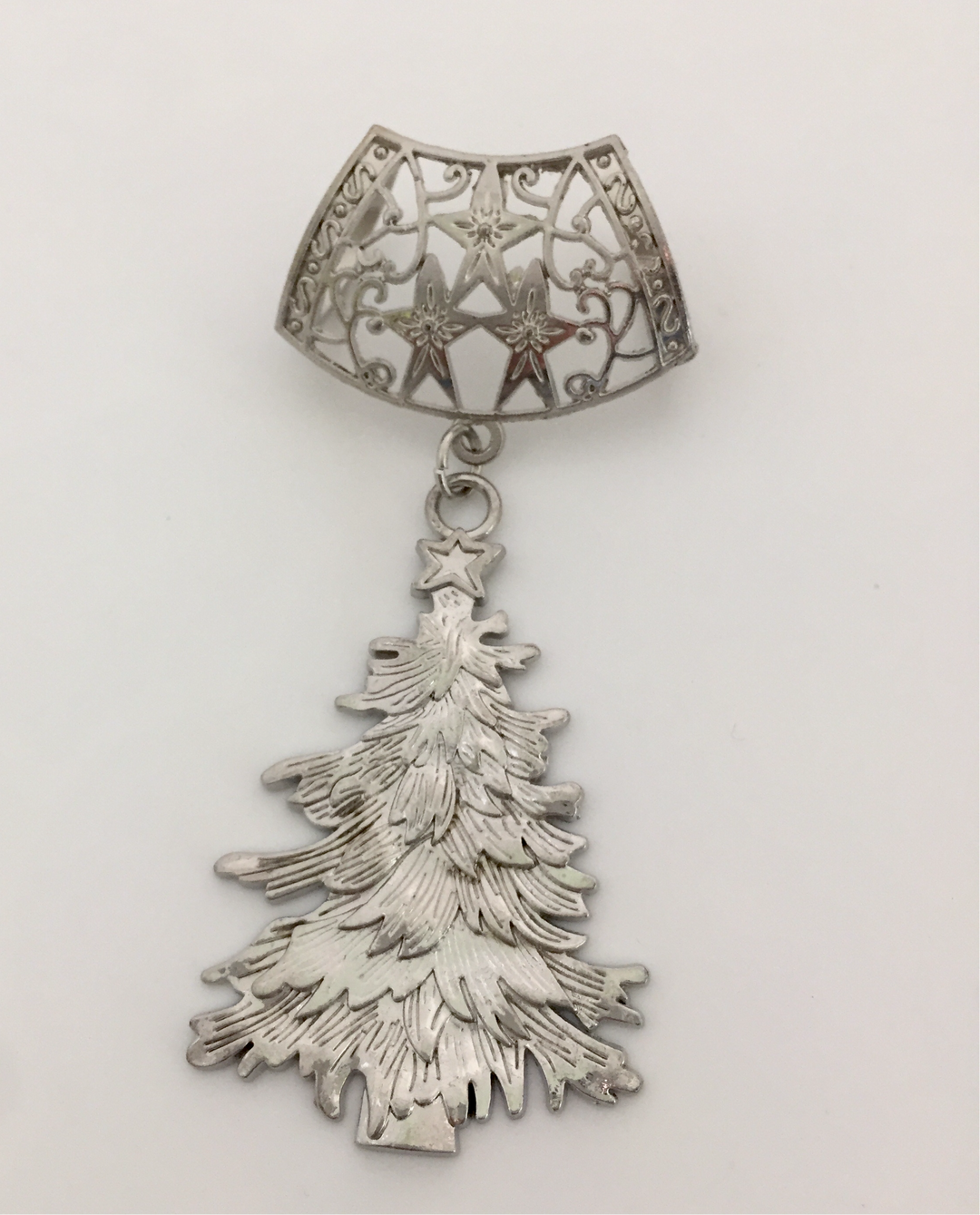 Shiny Silver Christmas Tree Scarf Bail Dangle Charm Pendant