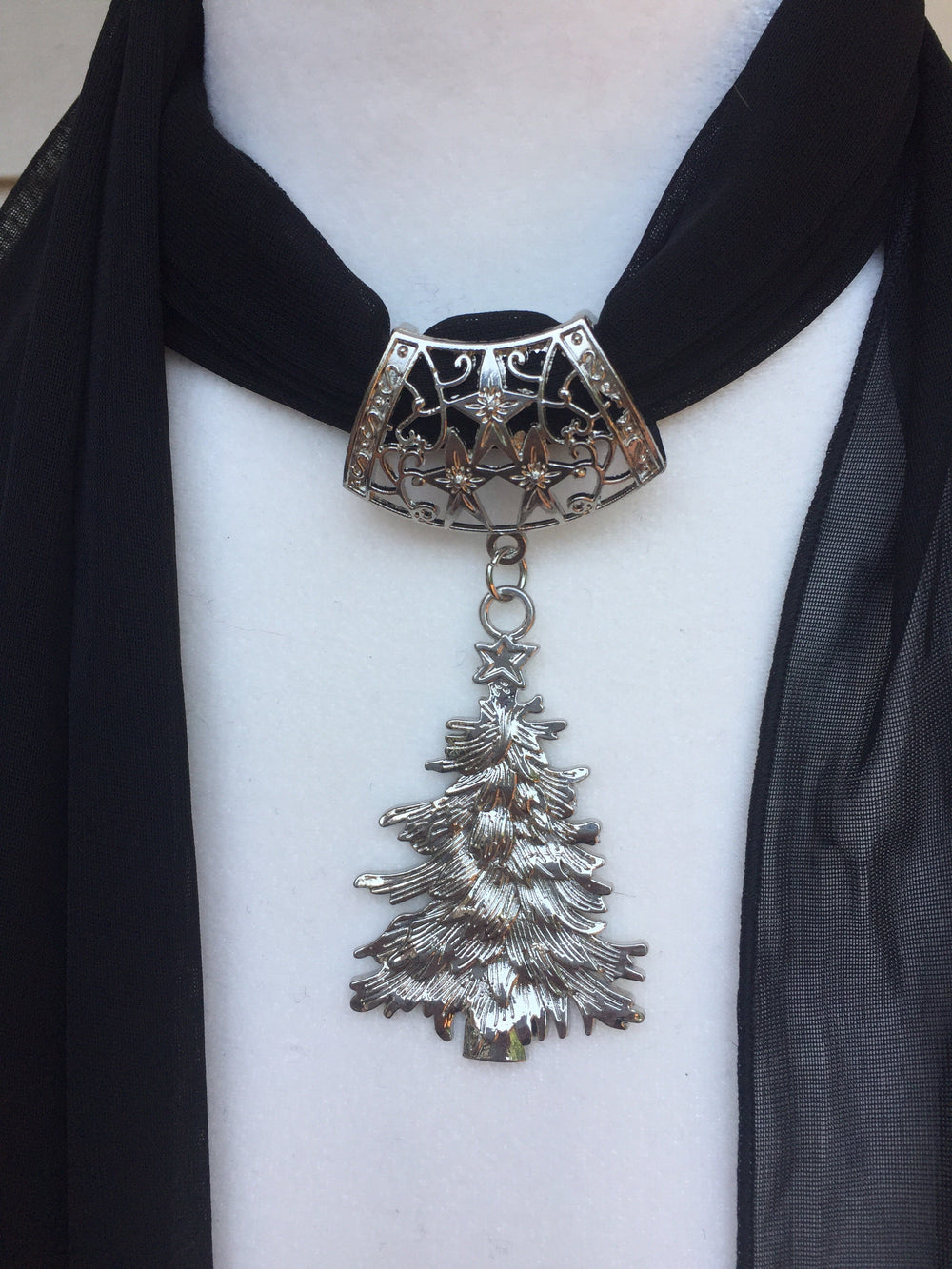 Shiny Silver Christmas Tree Scarf Bail Dangle Charm Pendant