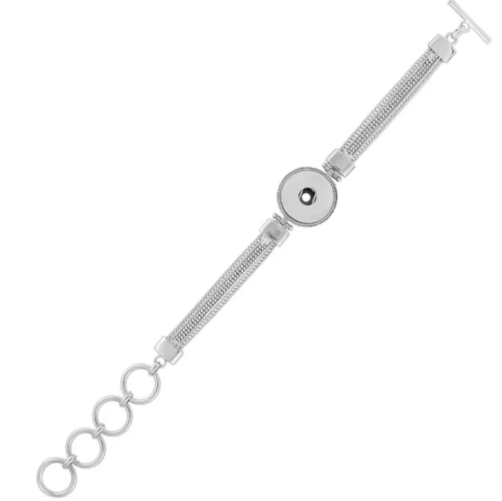 Silver Fishbone Chain Single Snap Bracelet w/Toggle Clasp -