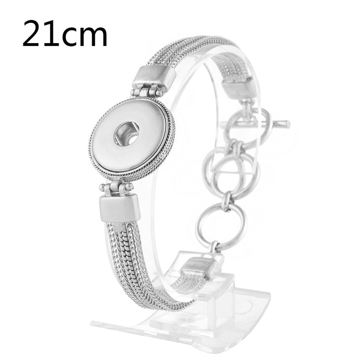 Silver Fishbone Chain Single Snap Bracelet w/Toggle Clasp -