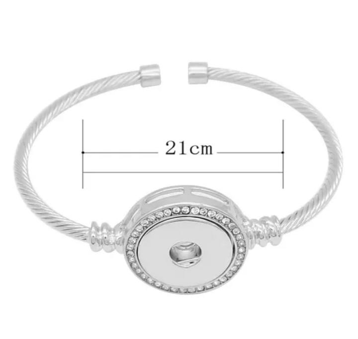 Silver Snap Cuff Bracelet w/ Rhinestones - Snap Bracelet