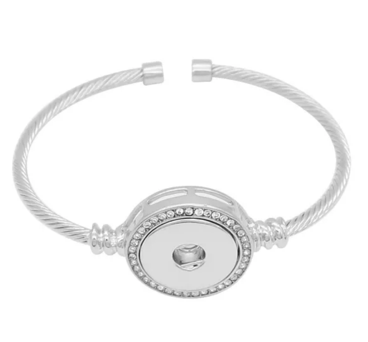 Silver Snap Cuff Bracelet w/ Rhinestones - Snap Bracelet