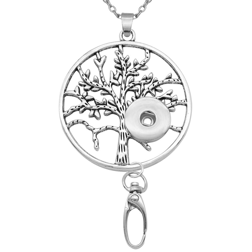Silver Tree Snap Necklace Pendant with Clip for badge holder